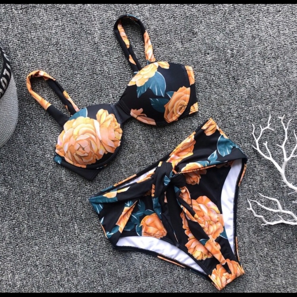 Floral high waisted bikini set